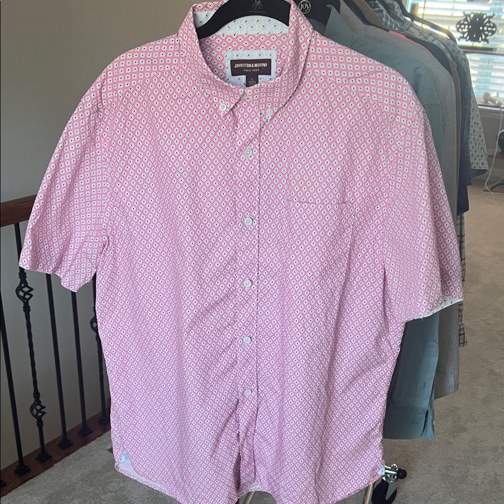 Johnston & Murphy Men's Pink Geometric Button Down Shirt
